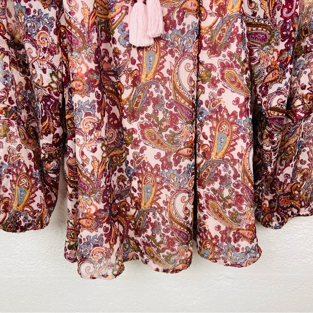 JESSICA SIMPSON MATERNITY pink tassel paisley peasant boho blouse size small - Picture 15 of 15
